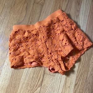 Zara Orange Crochet Shorts